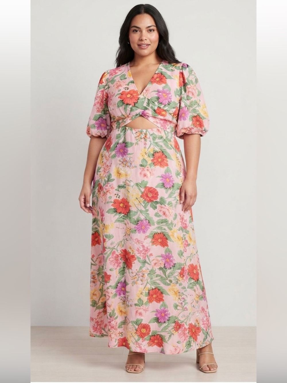 Old navy || Woman’s Fit Flare linen blend maxi floral dress size Large
